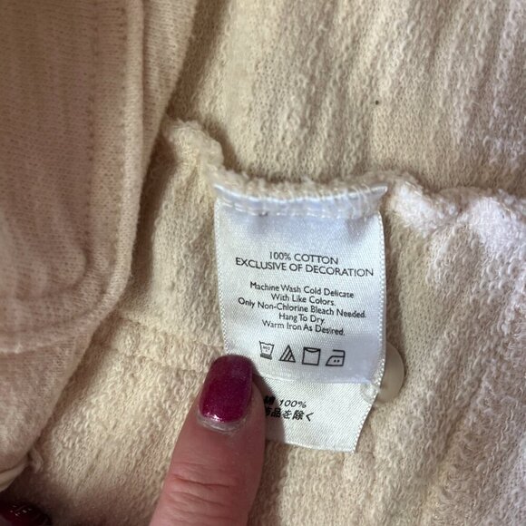 Eddie Bauer Oatmeal Ruffle & Raw Edging Button Down Cardigan Top - Picture 5 of 11